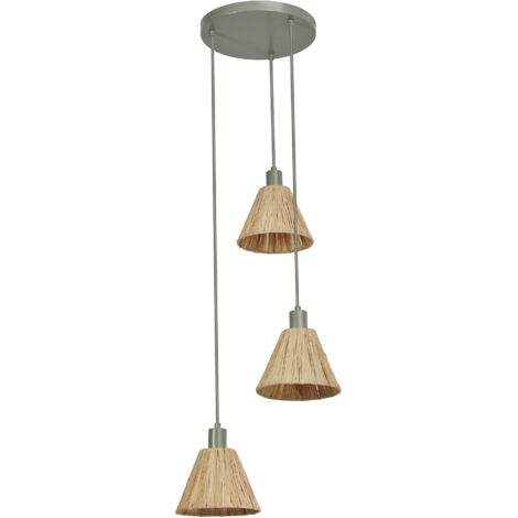 OSRAM Suspension Decor Raffia Plate verte en raphia et métal, 3xE27, diamètre 430 mm, abat-jour en matériau recyclé, durable grâce à ses sources lumineuses remplaçables, montage simple