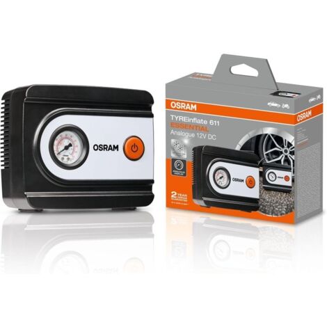 OSRAM TYREinflate 611 ESSENTIAL, gonfleur analogique, gonflage en 4,5 minutes, tuyau de 60 cm, adaptateur inclus