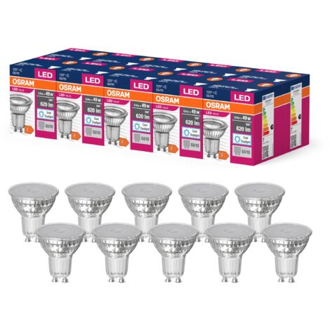 OSRAM Valore a stella a LED PAR16 LED LED per GU10 SCKEL, lampada riflettore, GL, 620 lumen, bianca diurna, 6500k, sostituzione per lampadine a 49 W convenzionali, non dimmerabile, pacchetto da 10