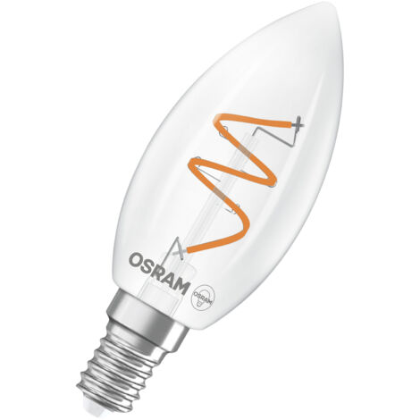 OSRAM Vintage 1906 Classic is a warm white, dimmable LED lamp in the shape of a mini candle with a spiral filament. It offers 3.1 W, 300 lm, E14 socket, clear-coloured glass, 35 mm diameter, 2,700 K.