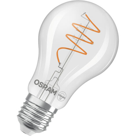OSRAM Vintage 1906 Classic, warm white LED lamp with spiral filament in classic piston shape, provides 5.9 W for 806 lm, E27 socket, clear-coloured glass, 60-mm diameter, 2,700 K.