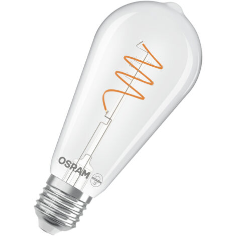 OSRAM Vintage 1906 Edison ist eine warmweiße LED-Lampe mit spiralförmigem Filament in Edison-Kolbenform. Sie bietet 3.4 W für 470 lm, E27 Fassung, klarfarbenes Glas, 64 mm Durchmesser, 2700 K.