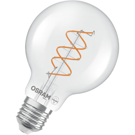OSRAM Vintage 1906 Globe est une blanc chaud à intensité variaben forme de bouclassique avec un filament en spirale. Eloffre 7,2 W pour 806 lm,E27, verre transparent, diamètre 80 mm.