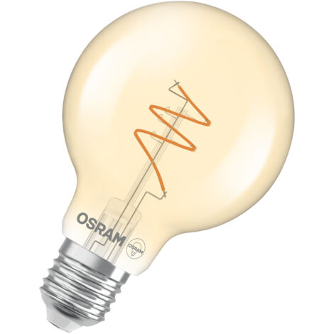 OSRAM Vintage 1906 Globe est une blanc chaud et dimmaben forme de bouavec un filament en spirale. Il propose 4,9 W pour 470 lm,E27, verre doré, diamètre 80 mm, 2200 K.