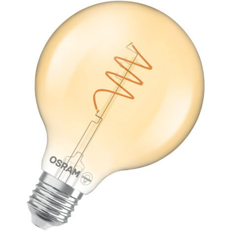 OSRAM Vintage 1906 Globe, warmweiße LED-Lampe mit spiralförmigem Filament in klassischer Ballform, bietet 3.4 W für 470 lm, E27 Fassung, goldfarbenes Glas, 95 mm Durchmesser, 2700 K.