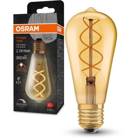 Osram Vintage 1906, Lampada Led E27, Filamento Dorato, 4W 2000K, Dimmerabile