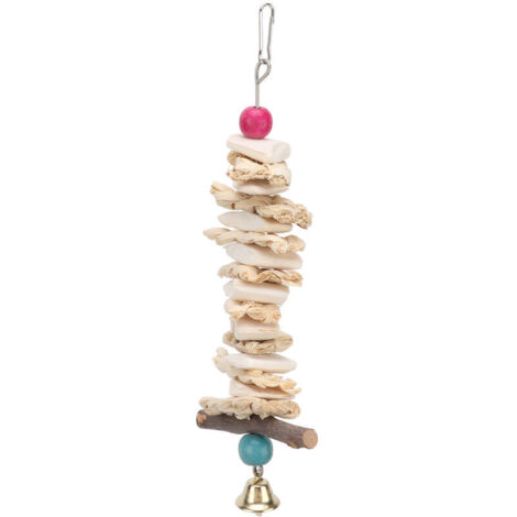Osso di seppia, giocattolo da masticare da appendere con campanellino per pappagalli cenerini africani e parrocchetti ondulati, 25 cm/9,8 pollici