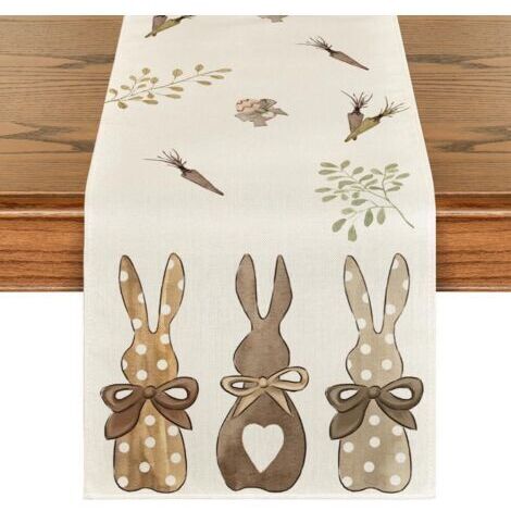 Oster-Tischläufer Hase Karotten, waschbar Frühlingsdekoration für Küche, Esstisch, Innen- und Außenbereich, Feiertagsparty 40 x 140 cm