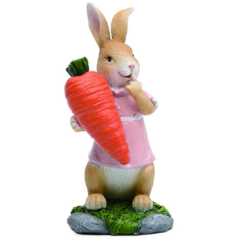 Osterhasenfigur aus Kunstharz mit Karotte – Niedliche Statue, Osterdekoration, Kindergeschenk