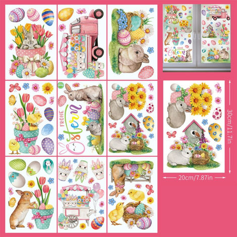 Ostern Fenstersticker 9 Blätter – Hasen, Eier & Küken Kinderzimmer Frühjahrsdeko