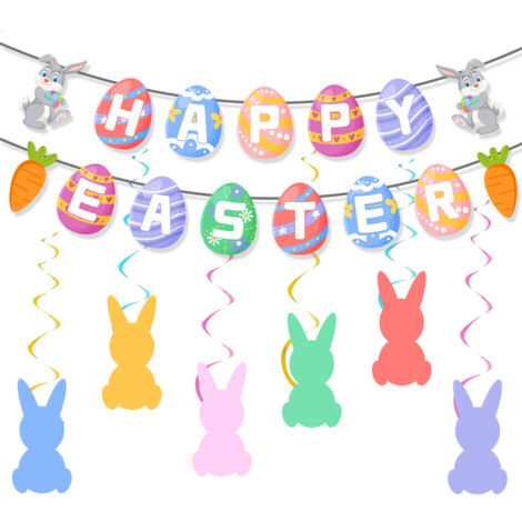 Ostern Girlande – Banner „Frohe Ostern“ mit Hase & Eier für Fenster & Zimmer