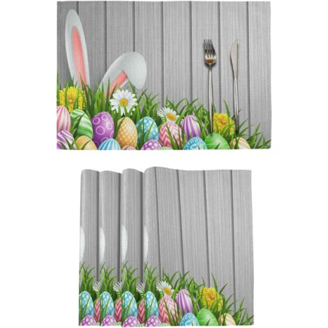 Ostern Platzdeckchen 6er Set Osterhasenohren Blumen Holz Tischset Tischsets Tischsets für Esszimmer Küche Tisch Abwaschbar