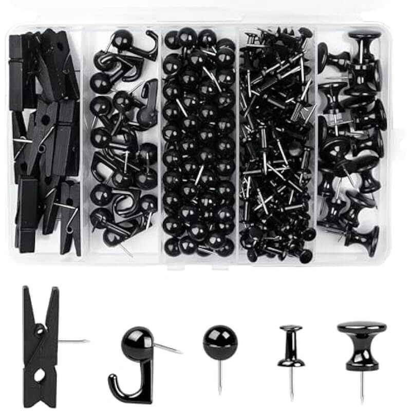 ot de 200 Punaises en Bois - 5 Styles - Mini Punaises avec Boîte - pour Travaux Manuels, Panneau de Liège, Photos, Posters (Noir, 200stk 5 Arten)