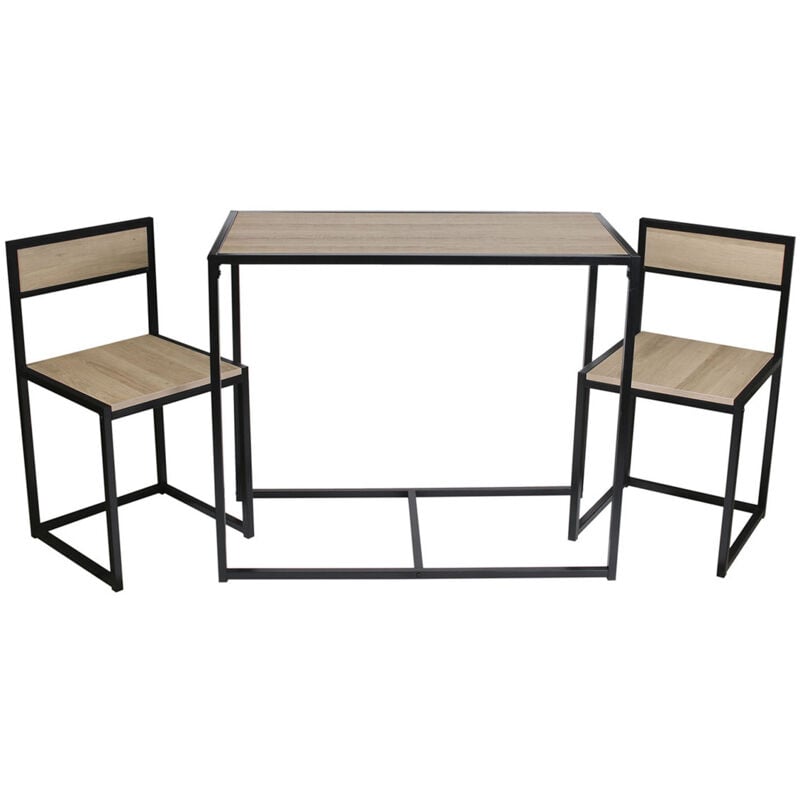 Altobuy - otalia - Ensemble Table et 2 Chaises Métal et Aspect Bois