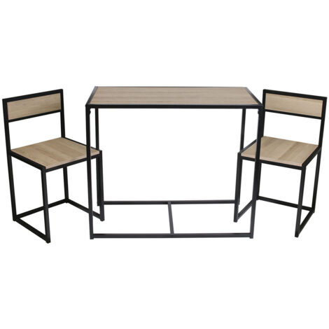OTALIA - Ensemble Table et 2 Chaises Métal et Aspect Bois