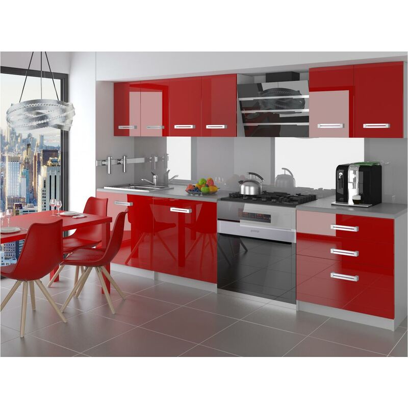 

OTELLO | Cocina Completa Modular + Lineal L 180 cm 6 piezas | Plan de trabajo INCLUIDO | Conjunto de armario de muebles de cocina - Rojo