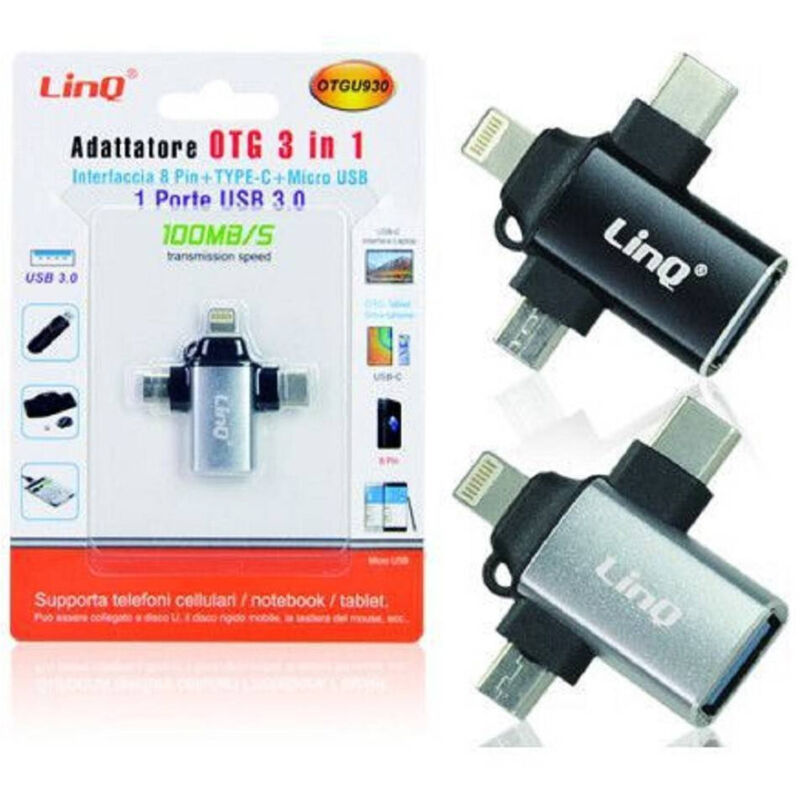 Otg Adaptateur Usb-c Micro-usb Lightning Vers Usb 3.0 Femelle 3-en-1 Otqu930