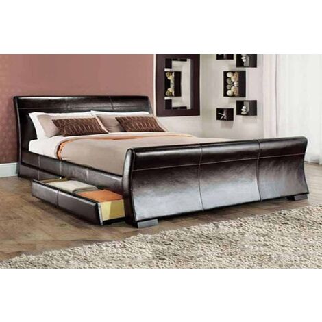 Othello Modern Storage Faux Leather Bed - Black - No Mattress 4ft6
