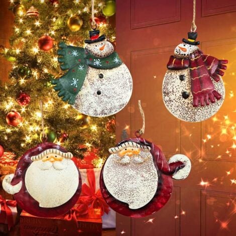 Other Christmas Decoration, Vintage Iron Christmas Tree Pendant Chubby Snowman Santa Claus Figurines Christmas Hanging Decoration, 4pcs (Random Style)