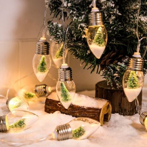Other Christmas Decoration,10 LED Snow Globe Christmas Lights Mini Christmas Tree Snowflake Bulb String Lights Battery Operated