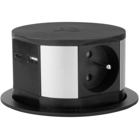 Otio – Bloc multiprise encastrable 3 prises 16A – 2 ports USB – Chargeur induction 10W – Câble 1.5m – Encombrement 10cm sous plan - 2xUSB
