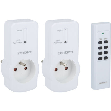 Otio – Lot de 2 prises télécommandées 10A 2P+T – Portée 30m – Protection enfant – Compatible éclairage et audio/vidéo