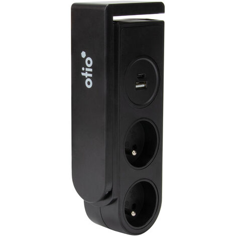 Otio – Multiprise clipsable Gekko – 2 prises 16A + 2 ports USB 5VDC – Câble 1,5m – Design compact pour bureau et télétravail