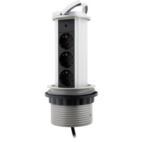 Otio – Multiprise encastrable cuisine 3 prises Schuko 16A – Puissance 3680W – Câble H05VV-F 1,5m – Indice IP20 pour montage Ø100mm