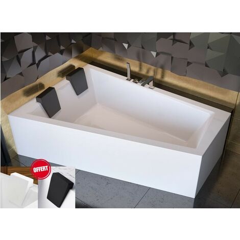 Otitec – Baignoire asymétrique gauche 170x120 cm – Acrylique blanc – Tablier inclus – Repose-tête OFFERT – Design contemporain