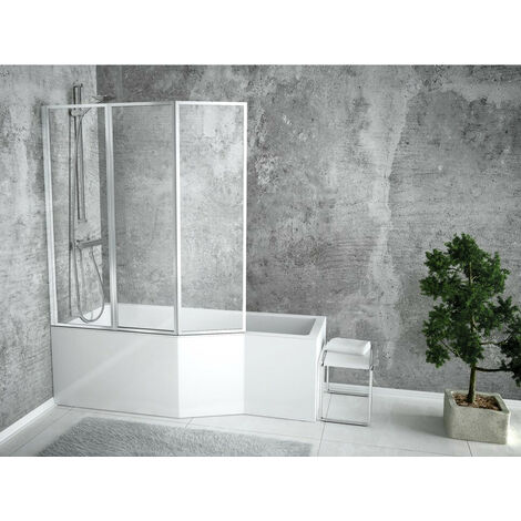 Otitec – Baignoire bain douche droite 150x75 cm – Pare baignoire 3 volets – Acrylique renforcé – Antidérapante et antibactérienne