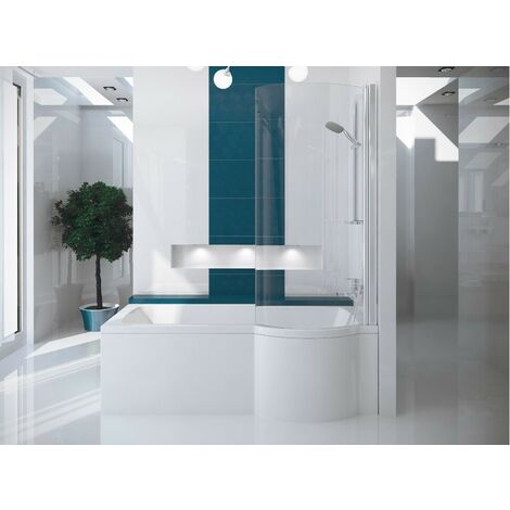 Otitec – Baignoire bain douche gauche 150x70 cm – Acrylique renforcé avec fibre de verre – Pare baignoire et tablier brillant – Garantie 10 ans