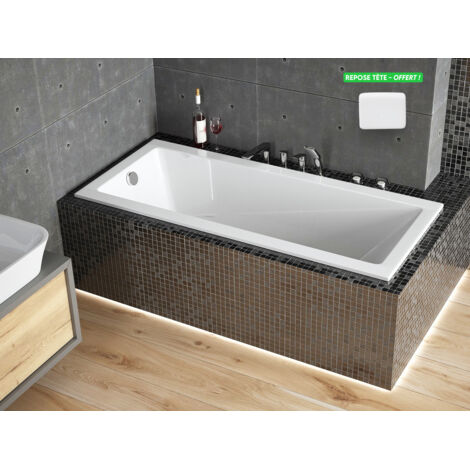 Otitec – Baignoire rectangulaire à encastrer 180 x 80 cm – Acrylique durable – Repose-tête blanc offert – Garantie 10 ans