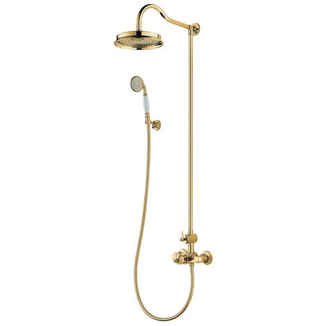Otitec – Colonne de douche thermostatique couleur or – Douche de tête en laiton ø22,5 cm – Flexible 150 cm – Revêtement PVD avancé