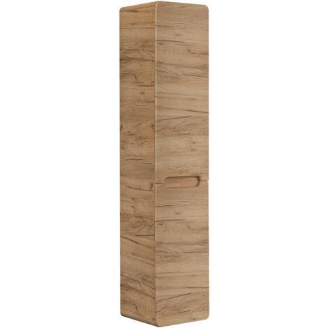 Otitec – Colonne de salle de bain avec panier à linge – Chêne artisanal doré – 3 compartiments de rangement – Dimensions L35-H170-P35
