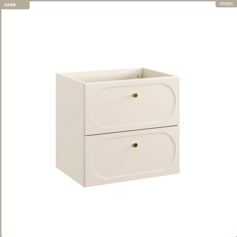 Otitec – Meuble sous vasque 60 cm – 2 tiroirs – Bois/MFP et MDF – Finition sable mate – Ouverture push-to-open – Installation suspendue