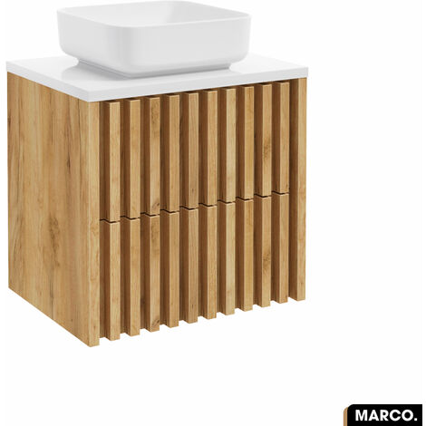 Otitec – Meuble sous vasque simple 60 x 56 x 45 cm – Bois aggloméré stratifié Bois Golden Oak – 2 tiroirs pour rangement optimal - OAK 60 X