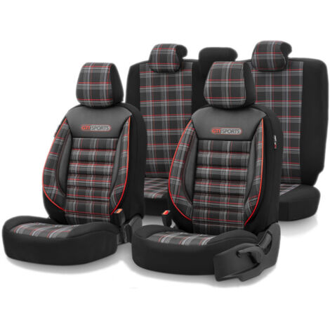 Комплект Луксозна Тапицерия OTOM текстил с еко кожа GTI SPORTS Design – Черна с червен шев, за Предни и Задни Седалки