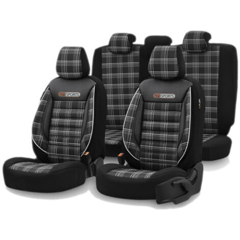 Комплект Луксозна Тапицерия OTOM текстил с еко кожа GTI SPORTS Design – Черна с бял шев, за Предни и Задни Седалки