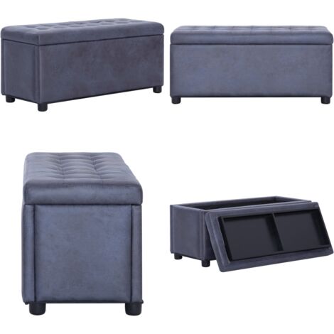 Otomana de almacenaje de piel sintética de ante gris 87,5 cm - Reposapiés - Asiento extra