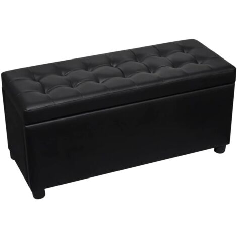 Otomana de almacenamiento de cuero artificial negro