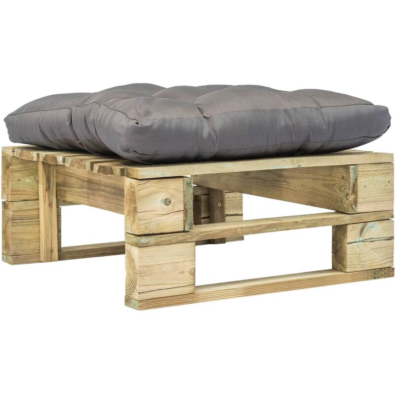 Otomana de jardín de palés con cojín gris de madera verde