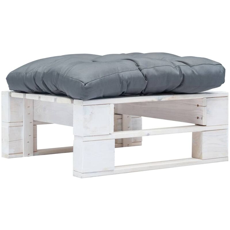 

Otomana de jardin de pales con cojin gris madera blanca