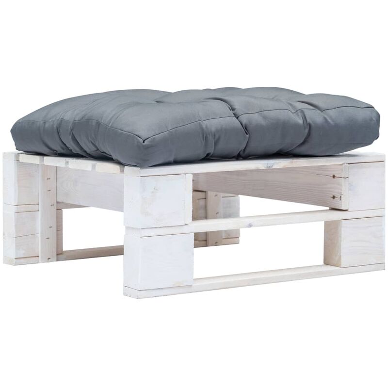 

Youthup - Otomana de jardín de palés con cojín gris madera blanca - Gris
