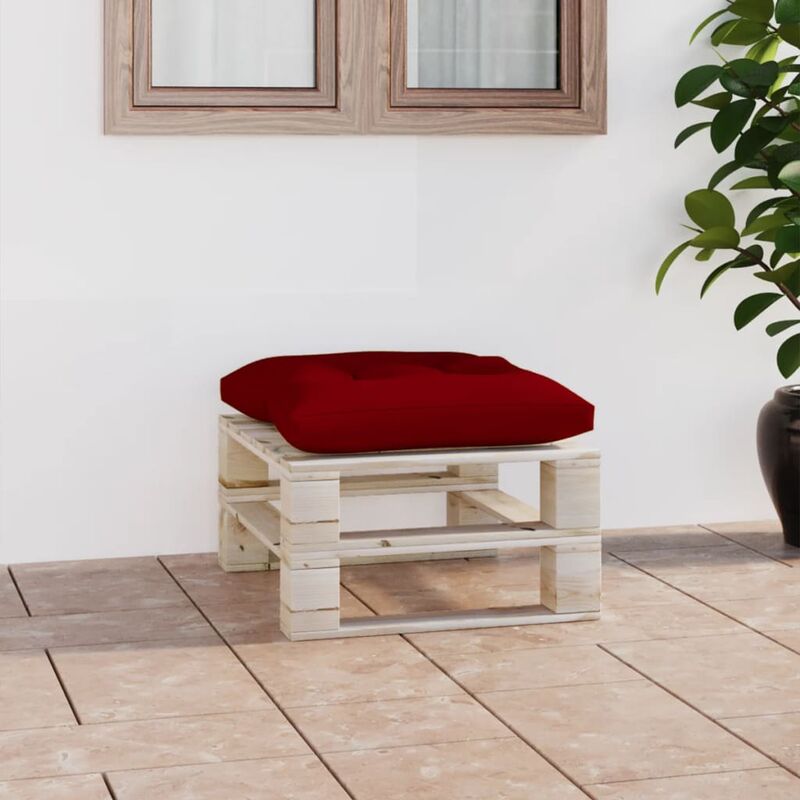

Otomana de palés de jardín con cojín rojo tinto madera de pino