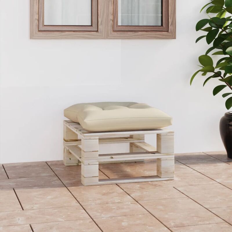 

Otomana de palés para jardín con cojín crema madera de pino