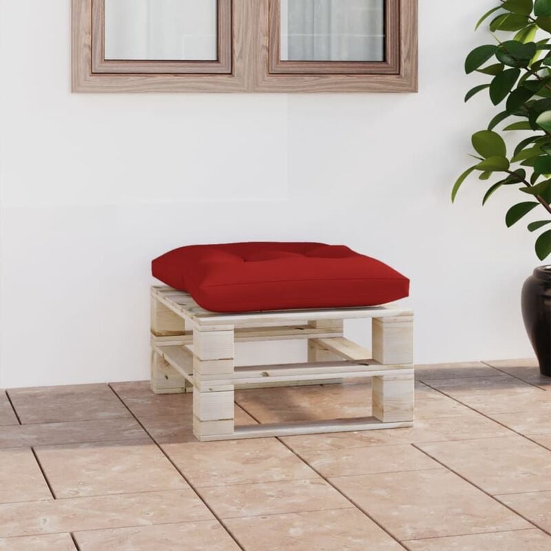 

Otomana de palés para jardín con cojín rojo madera de pino