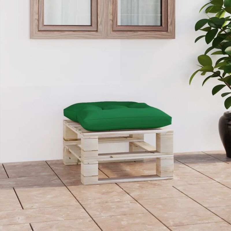 

Otomana de palés para jardín con cojín verde madera de pino