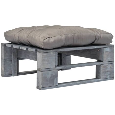 Otomana de palés para jardín madera gris y cojín gris