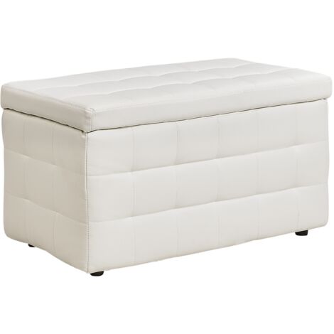 Otomana de piel sintética blanca 72 x 40 cm tela almacenaje banco dormitorio Michigan