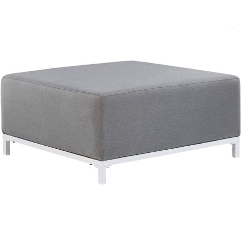 Otomana de poliéster gris blanco 83 x 83 cm reposapiés patas metal Rovigo
